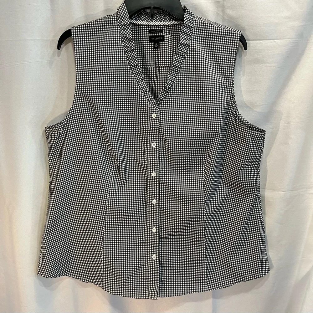 Talbots Black and White Gingham Sleeveless Button-Front Top - Picture 1 of 8